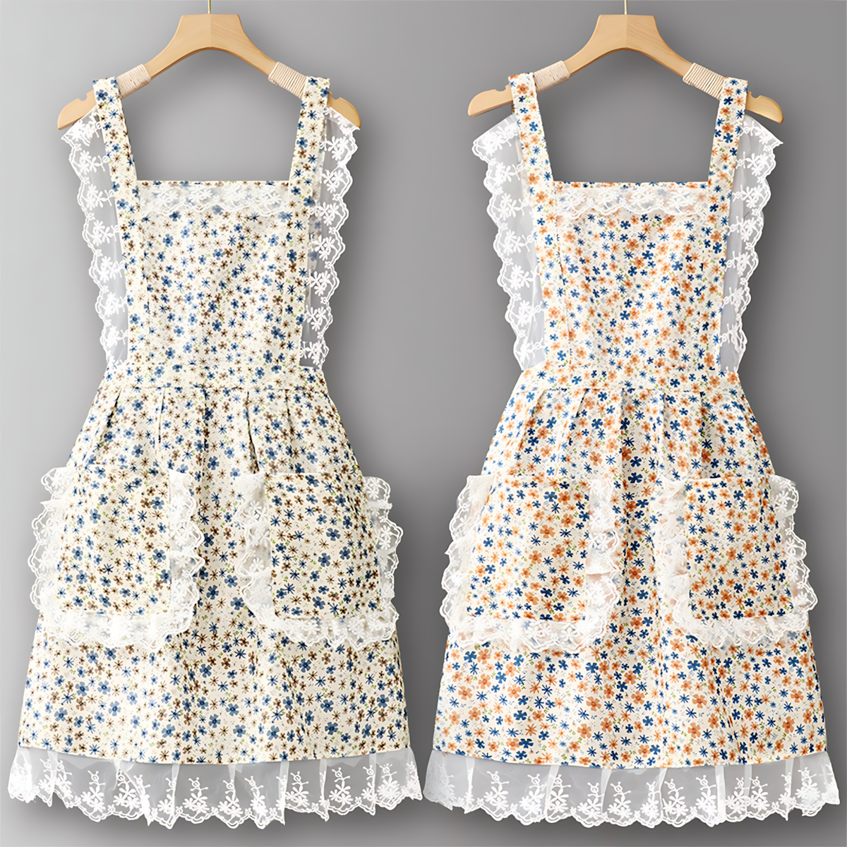 Floral Lace Trim Kitchen Apron for Women_CWMM6594