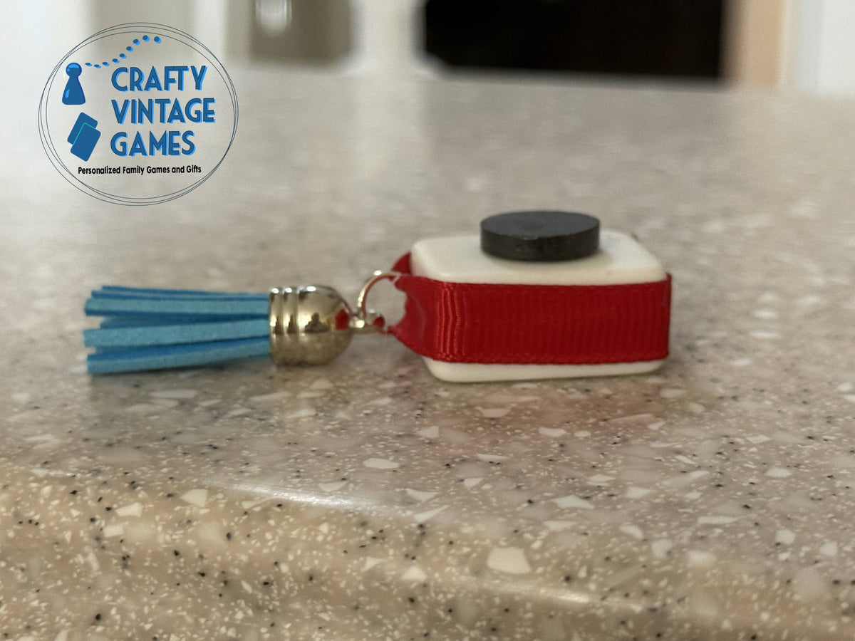 Upcycled Mahjong Tile Magnets Set of 3, Festive Tassel Bead