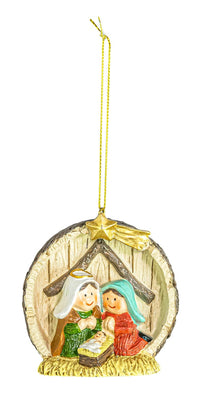 Youthful Holy Family Christmas Manger Ornament