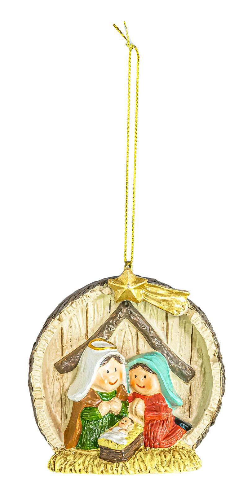 Youthful Holy Family Christmas Manger Ornament