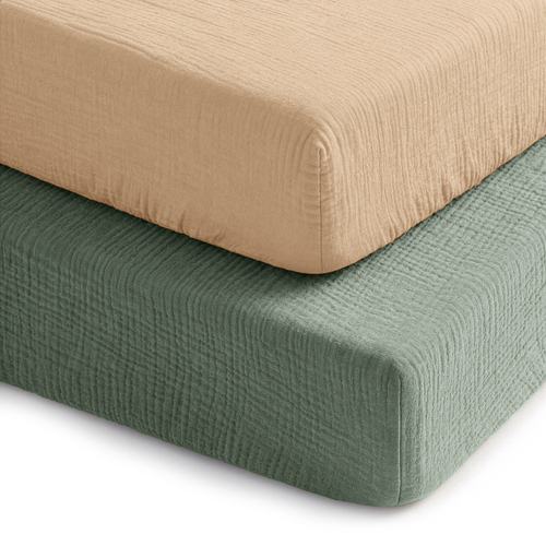 Muslin Cotton Fitted Crib Sheet, 2 Pack by Comfy Cubs