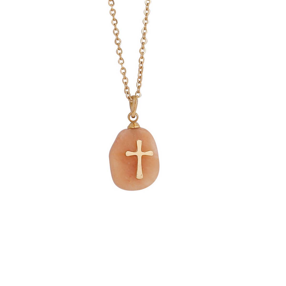 WOMEN NATURAL STONE CROSS NECKLACE_CWAJE0630