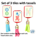 Upcycled Mahjong Tile Magnets Set of 3, Festive Tassel Bead