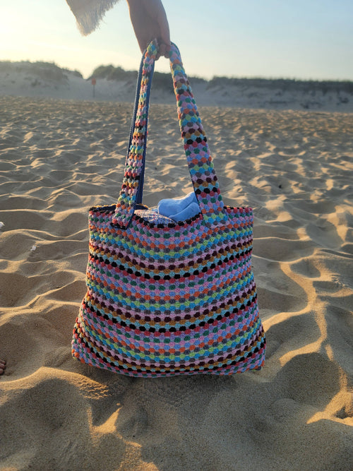 Pom Pom Beach Tote Bag | Handwoven Summer Bag | Size - Large