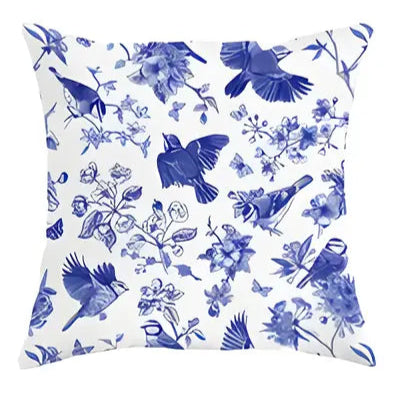 Blue and White Bird/Floral Pillow Covers