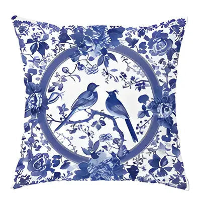 Blue and White Bird/Floral Pillow Covers