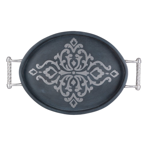 Last Call BW wd/inly Oval Tray w/handles