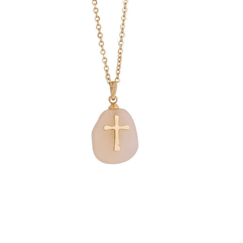 WOMEN NATURAL STONE CROSS NECKLACE_CWAJE0630