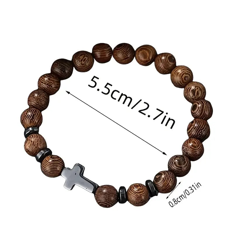Wooden Bead Cross Bracelet
