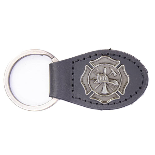 Maltese Cross Oval Leather Keychain