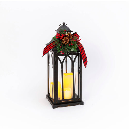 Lighted Holiday Metal Lantern 21.3"H