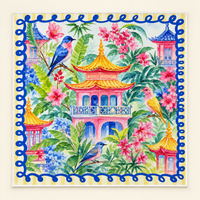 Mahjong Mat-Pagodas & Blue Birds