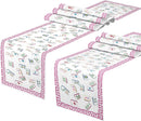 Mahjong Table Runner - Pink Egyptian Key Trim