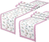 Mahjong Table Runner - Pink Egyptian Key Trim